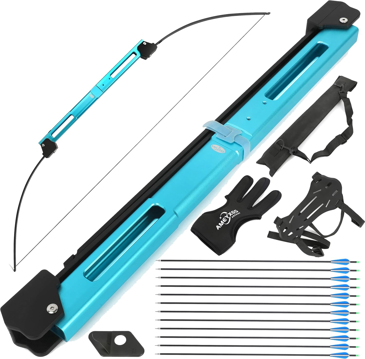 AMEYXGS 55″ Folding Bow and Arrow Set Draw Weight 35LB Aluminum Alloy Riser Recurve Bow for Left and Right Hand Archery Hunting