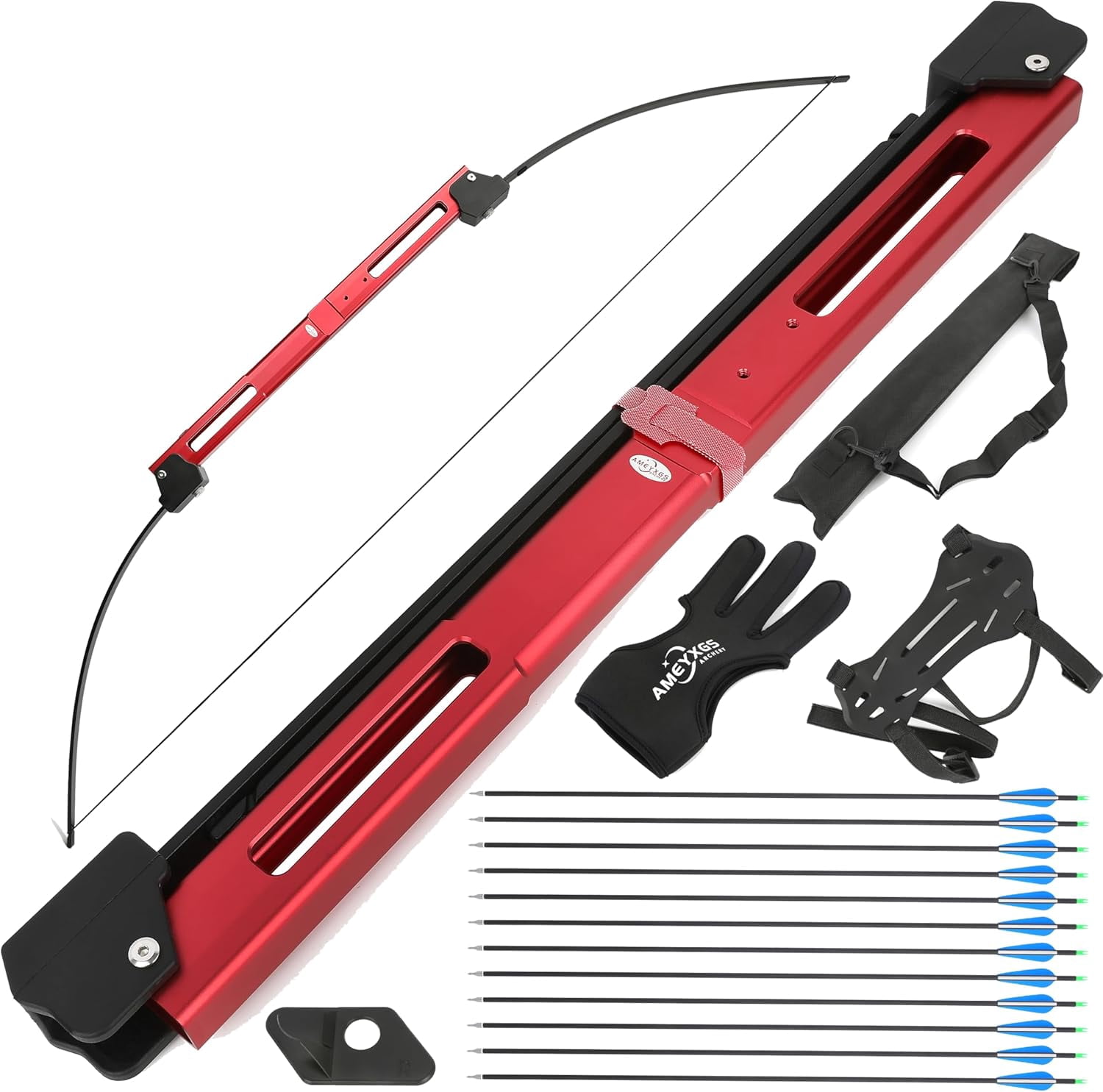 AMEYXGS 55″ Folding Bow and Arrow Set Draw Weight 35LB Aluminum Alloy Riser Recurve Bow for Left and Right Hand Archery Hunting