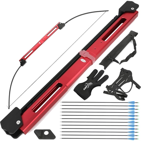 AMEYXGS 55″ Folding Bow and Arrow Set Draw Weight 35LB Aluminum Alloy Riser Recurve Bow for Left and Right Hand Archery Hunting