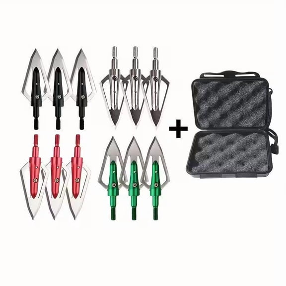 AMEYXGS Archery 12pcs Anodized Screw-In Archery Accessory Broadheads  with Case