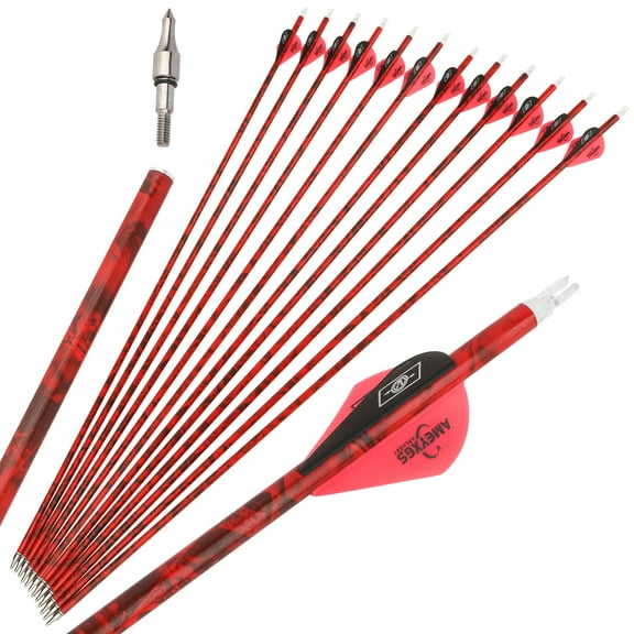 AMEYXGS Archery Carbon Arrows for Compound & Recurve Bows, 30 inch Hunting Practice Arrows, 12 Pack