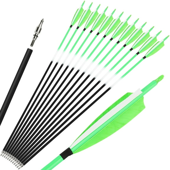 AMEYXGS Archery Feather Arrows 31 inch Feather Fletched Arrows Carbon Fiber Archery Hunting Arrows for Recurve & Compound Bow,Traditional Bows