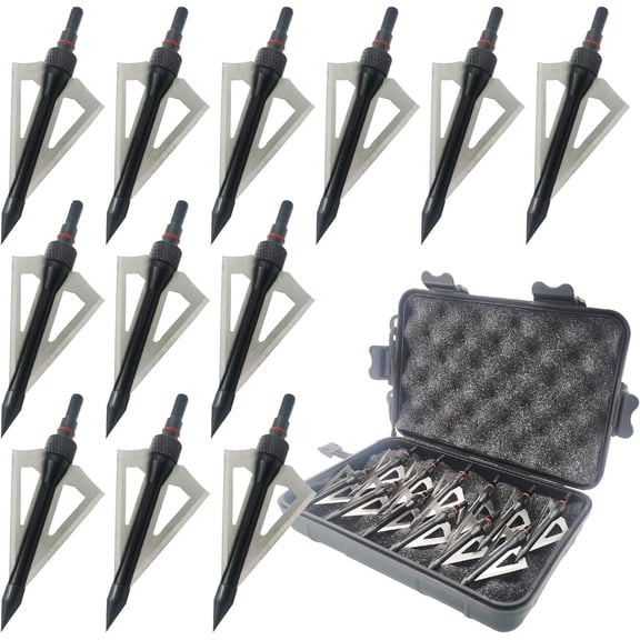 AMEYXGS Archery Hunting Broadheads Arrow 3 Blades Tips Compatible with Crossbow and Compound Bow + 1 Storage Case