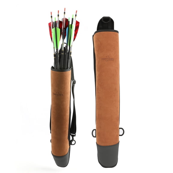 AMEYXGS  Brown Leather Archery Back Quiver – Genuine & Synthetic Leather  67×11×9cm