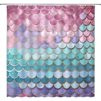 AMFD Mermaid Scale Shower Curtain Fish Scale Fantasy Ocean Themed for Girls Kids Bathroom Curtains Decor Fabric Set Include Hooks,(36"" Wx70 H), Purple Teal Lilac Blue