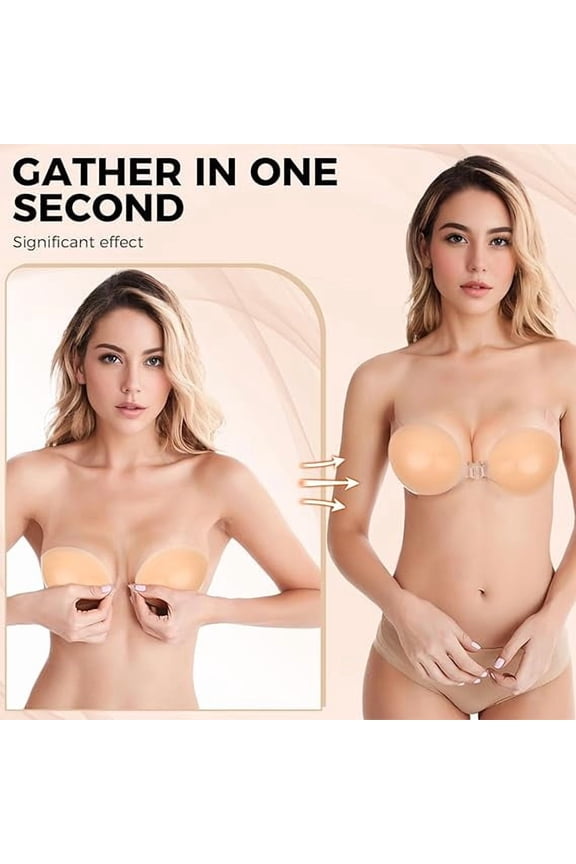 AMFLOWER Adhesive Bra, Strapless Sticky Bras, Invisible Push up Silicone Bra for Backless Dress with Nipple Covers
