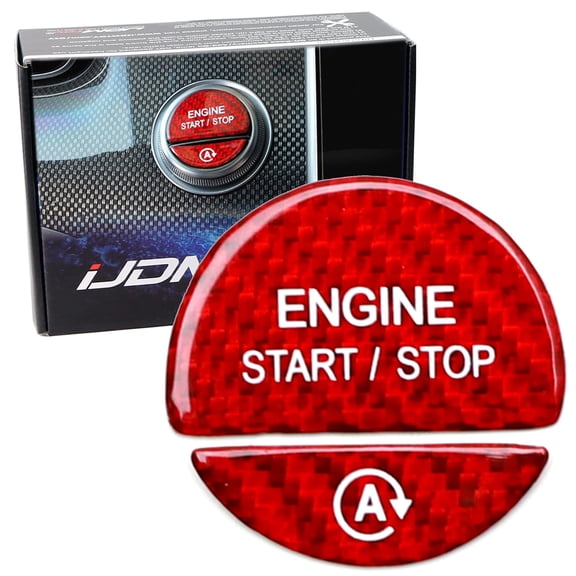 AMG Style 2pc Gloss Red Real Carbon Fiber Keyless Engine Starter/Stop Push Start & Engine Auto On/Off Button Covers For Mercedes-Benz W206 C-Class, W223 S-Class, etc