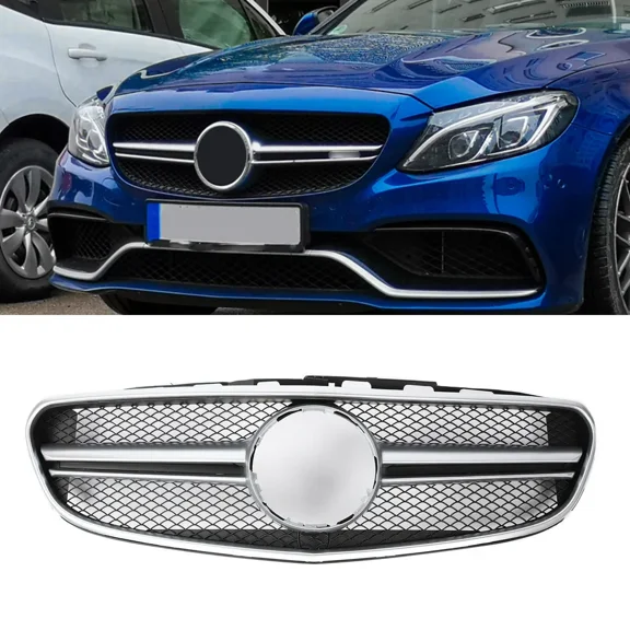 AMG Style Silver Front Grille For Mercedes Benz C-Class W205 2015-2018 C300 C400
