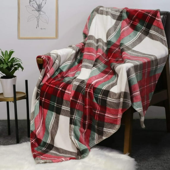 AMGJIEOZ Ultra Soft Throw Blanket with Plaid, Cozy Flannel Fleece Luxury Blanket for Bed, Sofa and Couch (63 x 85 inch, Red)