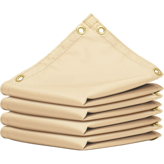 AMGO 2' x 2' Beige Custom Size Waterproof Shade Cloth with Grommets - 90% Sunblock, Durable Mesh Fabric Tarp for Dog Kennel Cover, Fence Privacy Screen, Greenhouse, Coop & Pet Playpen