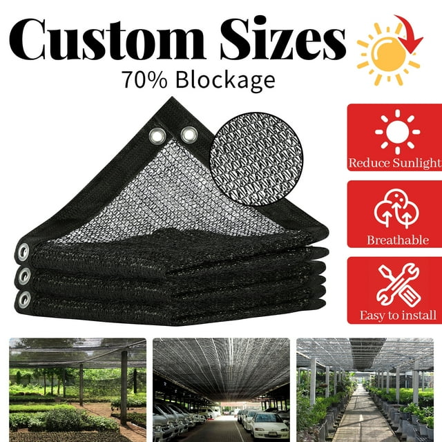 AMGO 70% Black Shade Cloth Custom Size 10FT x 91FT Mesh Tarp, UV Resistant Netting With HDPE Material and Upgrade Grommets for Plant Cover, Greenhouse, Chicken Coop, Barn, Kennel, Garden