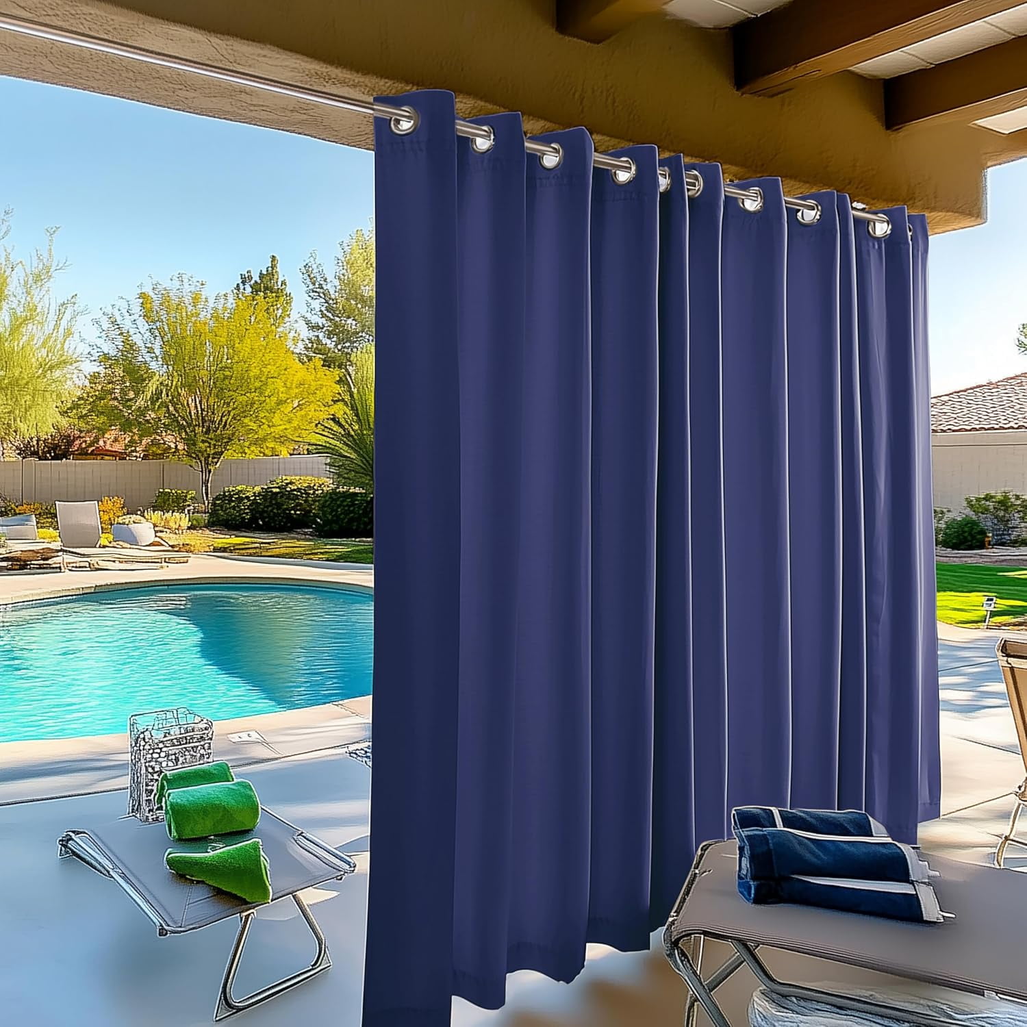 AMGO Blue Outdoor Patio Curtain - Waterproof, 54 W x 84 L inch, 1 Panel - Weatherproof Privacy for Porch, Deck & Backyard