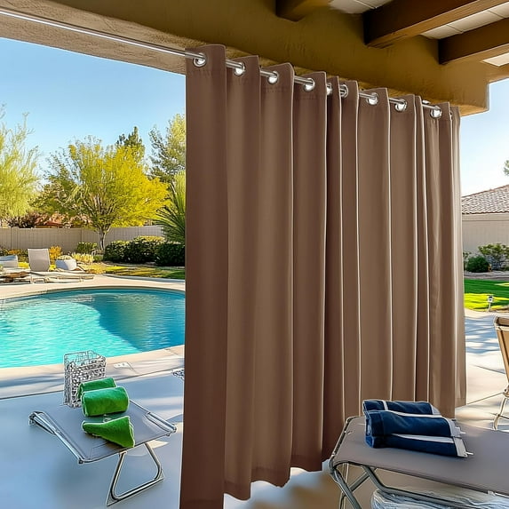 AMGO Brown Outdoor Patio Curtain - Waterproof, 54 W x 108 L inch, 1 Panel - Weatherproof Privacy for Porch, Deck & Backyard