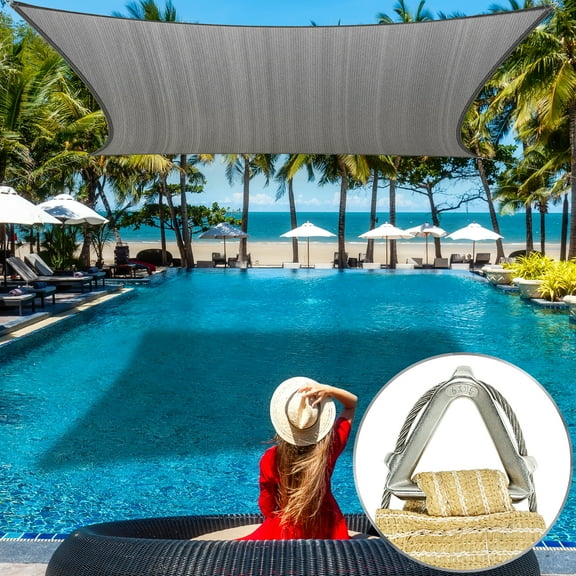 AMGO Pro Ring 20' x 20' Grey Customized Size Sun Shade Sail,Commercial Grade UPF50 Canopy Structure, Reinforced Corners & Edges, 260 GSM Fabric Heavy Duty -3 Years Warranty