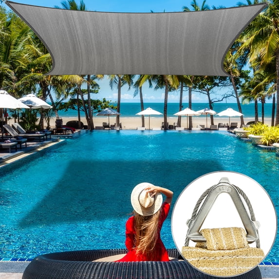 AMGO Pro Ring 30' x 39' Grey Customized Size Sun Shade Sail,Commercial Grade UPF50 Canopy Structure, Reinforced Corners & Edges, 260 GSM Fabric Heavy Duty -3 Years Warranty