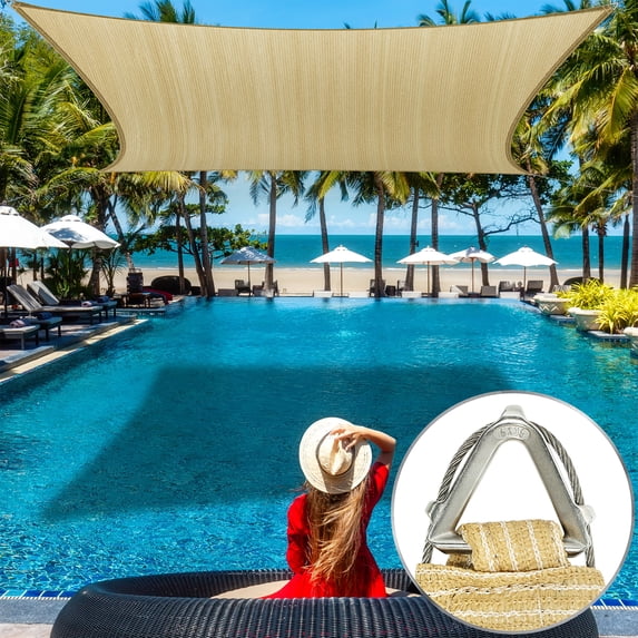 AMGO Pro Ring 6' x 21' Beige Customized Size Sun Shade Sail,Commercial Grade UPF50 Canopy Structure, Reinforced Corners & Edges, 260 GSM Fabric Heavy Duty -3 Years Warranty