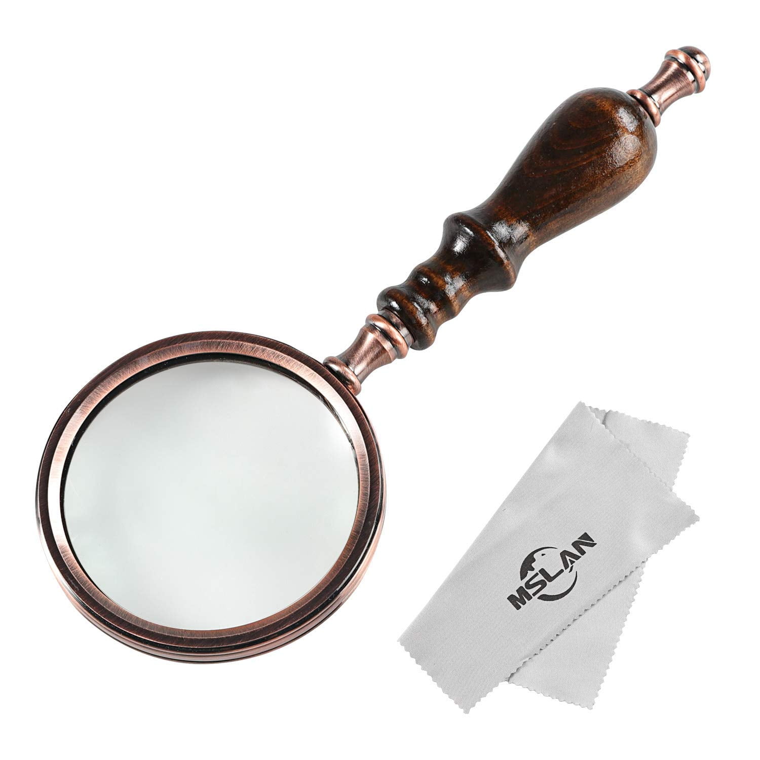AMGRA Magnifying Glass 10X Antique Copper Handheld with Wooden Handle and Real Glass,Best Reading Magnifier for Elderly,Macular Degeneration