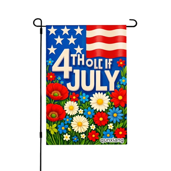 AMHNF 4TH OF JULY AMERICAN FLAG FLOWERS GARDEN FLAG FOR HOME OUTDOOR GARDEN YARD DECOR 12X18 inch