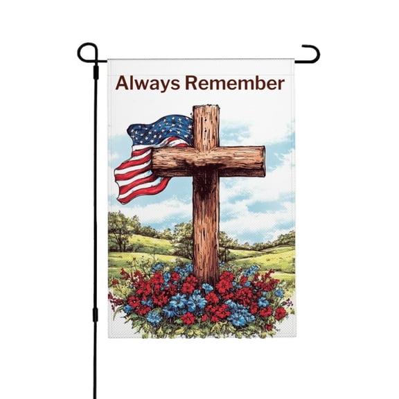 AMHNF Always Remember Linen Garden Flag 12x18 inch, Memorial Day Independence Day Yard Flag for Spring Summer Home Outdoor Garden Decoration