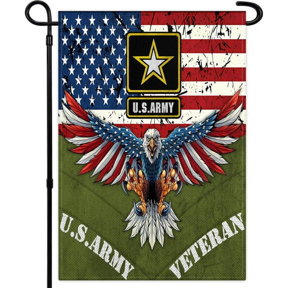 AMHNF American Army Veteran Garden Flag 12x18 inch American Eagle Military Garden Flag Double Sided Memorial Day 4th of July Independence Day Garden Flags for Outside House Decor