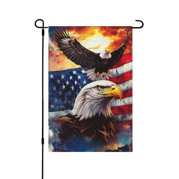 AMHNF American Eagle and Flag Linen Garden Flag 12x18 inch, Memorial Day Independence Day Yard Flag for Spring Summer Home Outdoor Garden Decoration