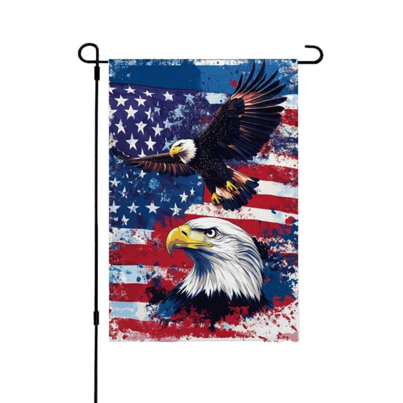 AMHNF American Eagle and Flag Linen Garden Flag 12x18 inch, Memorial Day Independence Day Yard Flag for Spring Summer Home Outdoor Garden Decoration