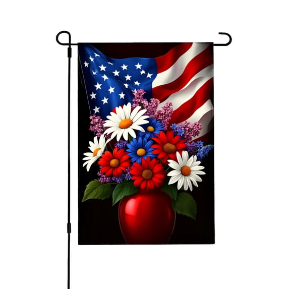 AMHNF American Flag And Flowers Garden Flag For Home Outdoor Garden Yard Decor 12x18 inch