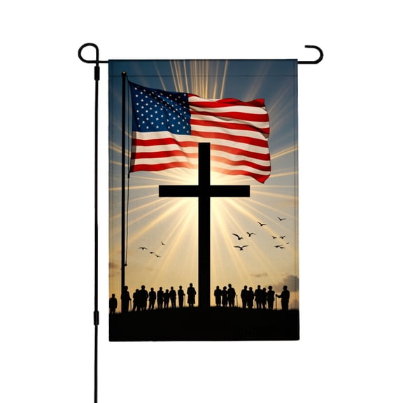 AMHNF American Flag Cross Sunset Garden Flag For Home Outdoor Garden Yard Decor 12x18 inch