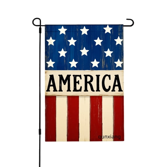 AMHNF American Flag Garden Flag With Stars And Stripes America Text For Home Outdoor Garden Yard Decor 12x18 inch