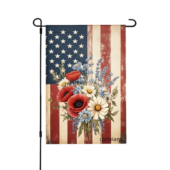 AMHNF American Flag With Flowers Garden Flag For Home Outdoor Garden Yard Decor 12x18 inch