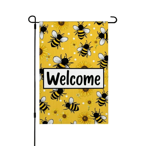 AMHNF Bee and Sunflower Welcome Linen Garden Flag for Spring Summer Home Outdoor Garden Yard Door Decor 12x18 inch