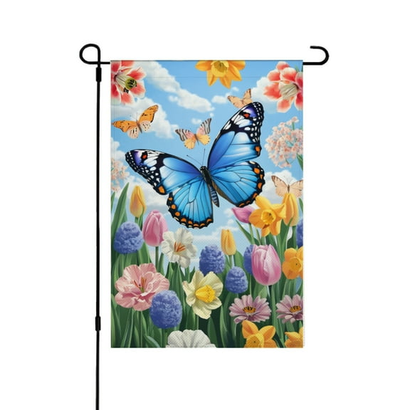 AMHNF Butterfly and Flower Garden Flag 12x18 inch for Spring Summer Home Outdoor Garden Decoration Linen Garden Flag 12x18 inch for Spring Summer Home Outdoor Garden Decoration