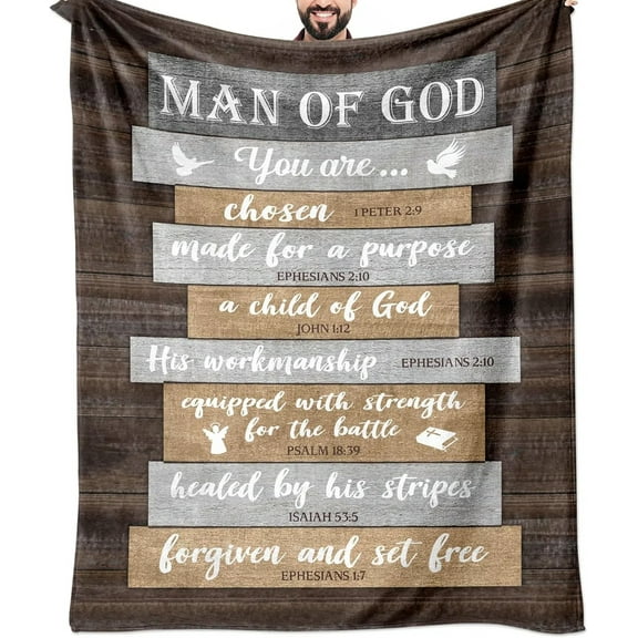 AMHNF Christian Religious Gifts for Men, Christian Graduation Spiritual Gifts, Catholic Inspirational Gift, Bible Verse Gifts, Encouragement Gifts for Man of God Throw Blanket 80x60 inch