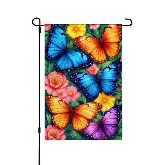 AMHNF Colorful Butterfly Garden Flag for Spring Summer Home Outdoor Garden Yard Door Decor 12x18 inch