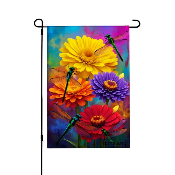 AMHNF Colorful Flowers And Dragonflies Garden Flag For Home Outdoor Garden Yard Decor 12x18 inch