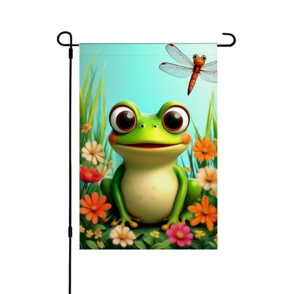 AMHNF Cute Frog and Dragonfly Garden Flag for Spring Summer Home Outdoor Garden Yard Door Decor 12x18 inch