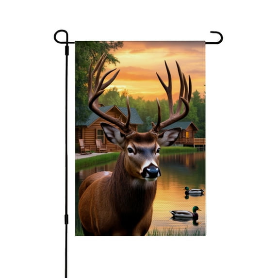 AMHNF Deer and Lake Scene Garden Flag for Spring Summer Home Outdoor Garden Yard Door Decor 12x18 inch
