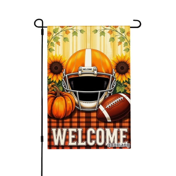 AMHNF Football Helmet Pumpkin Sunflower Welcome Linen Fall Winter Garden Flags for Outside 12x18 inch