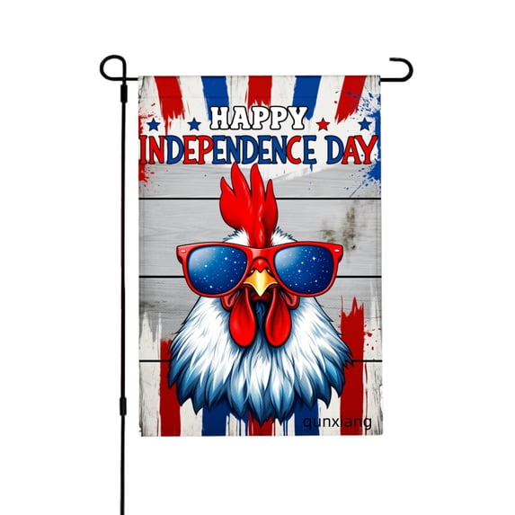 AMHNF Happy Independence Day Rooster With Sunglasses Garden Flag For Home Outdoor Garden Yard Decor 12x18 inch