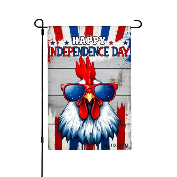 AMHNF Happy Independence Day Rooster With Sunglasses Garden Flag For Home Outdoor Garden Yard Decor 12x18 inch