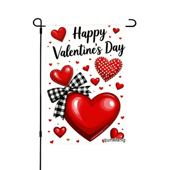 AMHNF Happy Valentines Day Heart Burlap Linen Garden Flag For Home Outdoor Garden Yard Decor 12x18 Inch