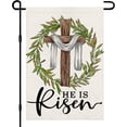 thumbnail image 1 of AMHNF He Is Risen Easter Linen Garden Flag 12x18 inch Double Sided, Cross Wreath Sign Small Yard Flag for Holiday Home Outside Decoration, 1 of 5