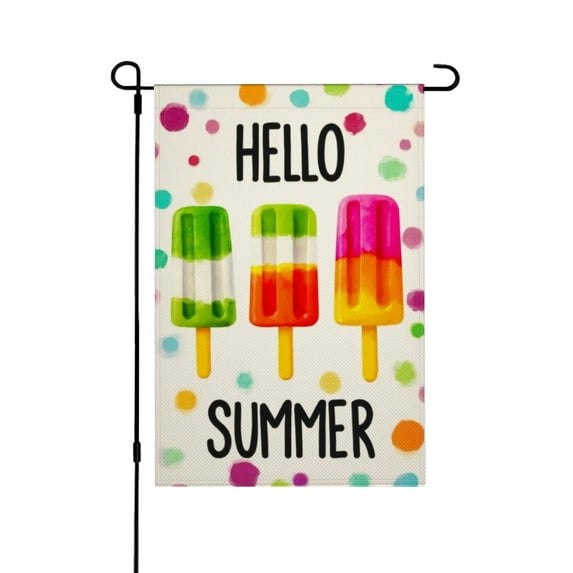 AMHNF Hello Summer Ice Cream Polka Dot Linen Garden Flag for Spring Summer Home Outdoor Garden Yard Door Decor 12x18 inch