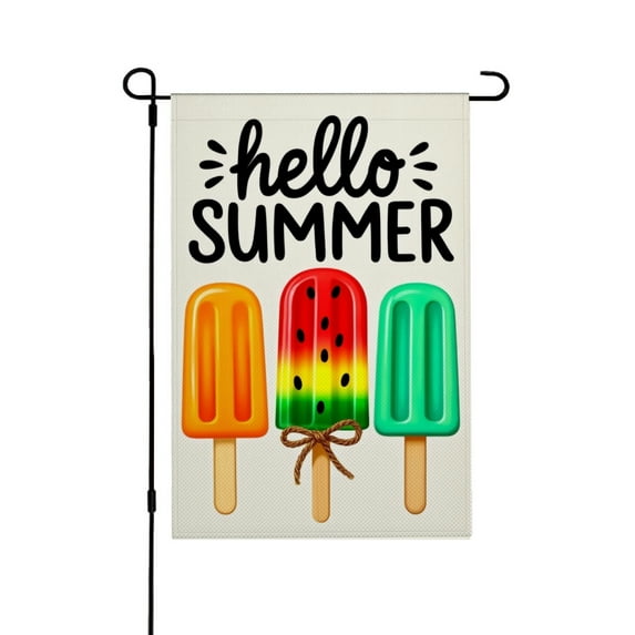 AMHNF Hello Summer Ice Cream Popsicle Linen Garden Flag for Spring Summer Home Outdoor Garden Yard Door Decor 12x18 inch