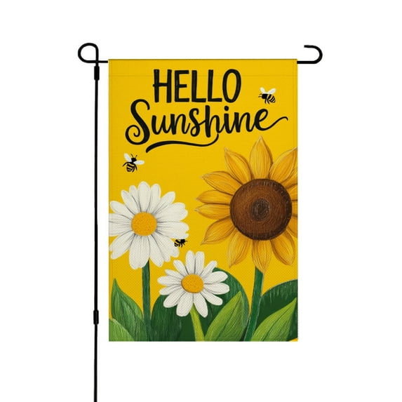 AMHNF Hello Sunshine Daisy Sunflower Linen Garden Flag for Spring Summer Home Outdoor Garden Yard Door Decor 12x18 inch
