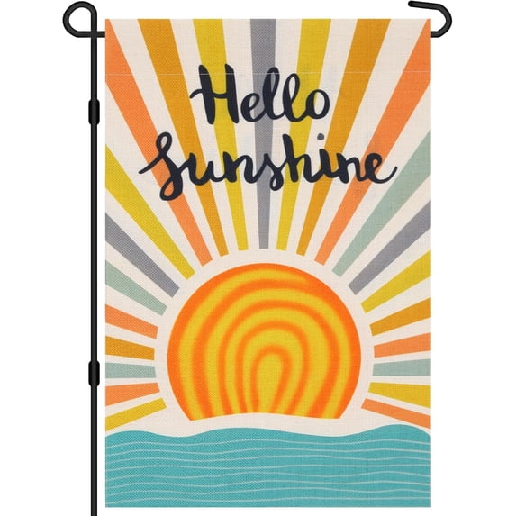 AMHNF Hello Sunshine Summer Garden Flag 12x18 inch, Double Sided Holiday Burlap Yard Flag for Outdoor Decoration