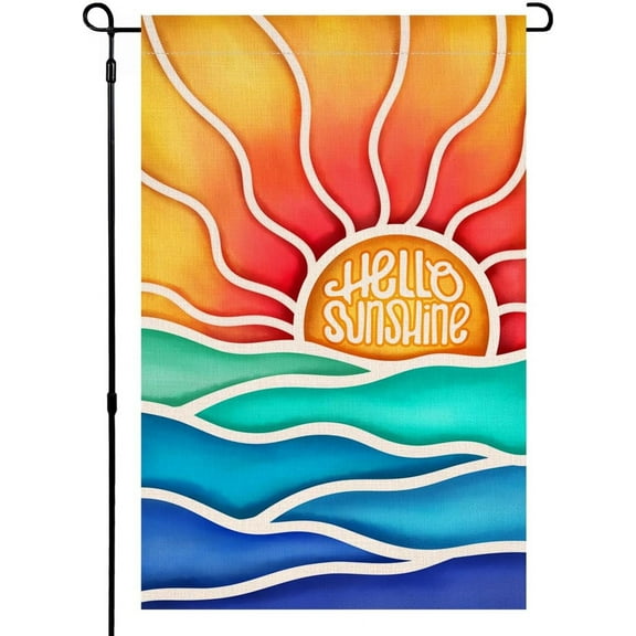 AMHNF Hello Sunshine Summer Garden Flag 12x18 inch Vertical Double Sided Sea Welcome Spring Farmhouse Holiday Outside Decorations Burlap Yard Flag