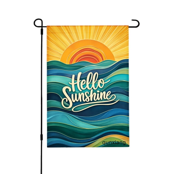 AMHNF Hello Sunshine Sun And Ocean Waves Garden Flag For Home Outdoor Garden Yard Decor 12x18 inch