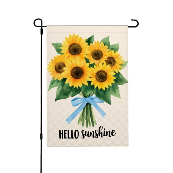 AMHNF Hello Sunshine Sunflower Bouquet Linen Garden Flag for Spring Summer Home Outdoor Garden Yard Door Decor 12x18 inch