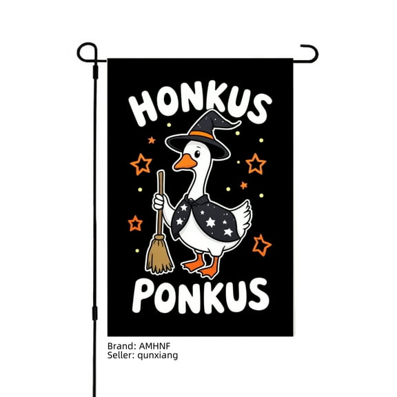 AMHNF Honkus Ponkus Witch Duck Linen Garden Flag for Halloween Home Outdoor Garden Yard Decor 12x18 inch